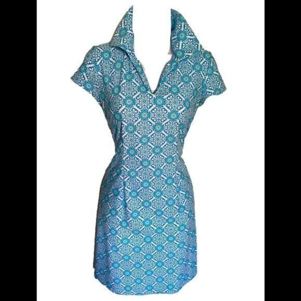 Jude Connelly Dress -XS blue multi print , nylon spandex